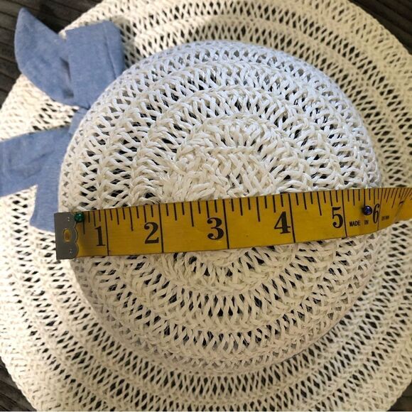Off White Woven Wide Brim Kids Summer Hat OS - Picture 5 of 9